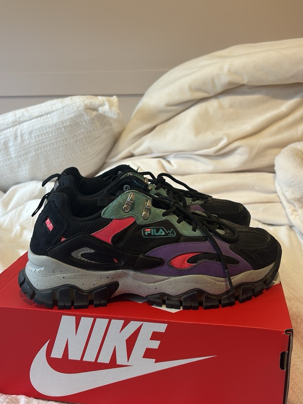 Fila Black with Purple, Green & Red Accent Trail Sneakers
